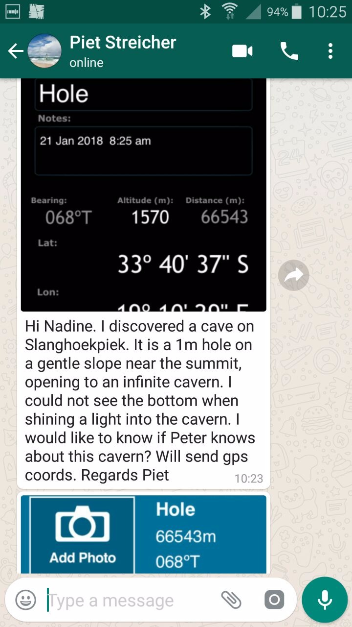 Piets Cave entrance note [Picture][][][][]